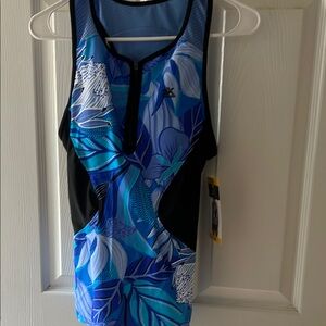 Blue and Black Floral Swimsuit